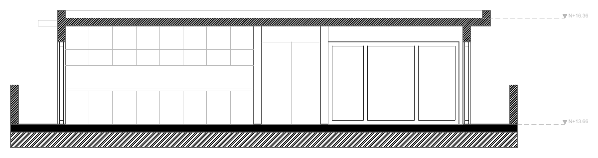Corte arquitectónico de la ampliación en cubierta
